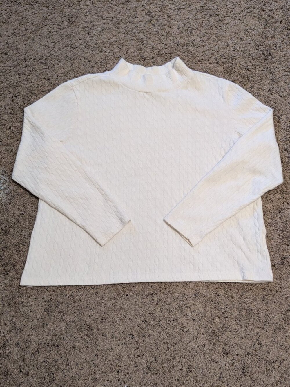 90s Basic Editions White Mock Neck Cable Knit Long Sleeve Shirt Large